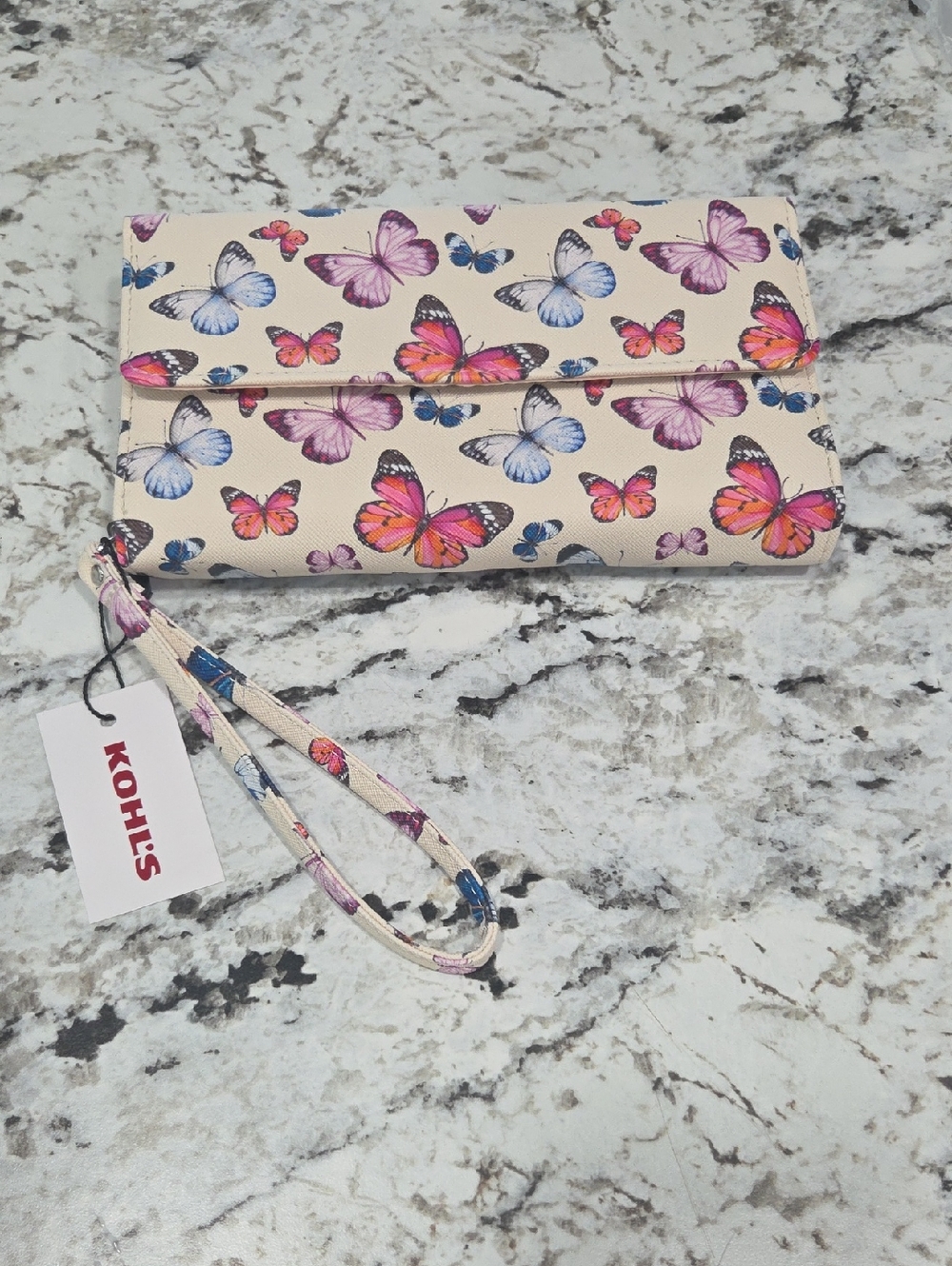 Butterfly Print Wristlet Wallet - Pink Cream RFID